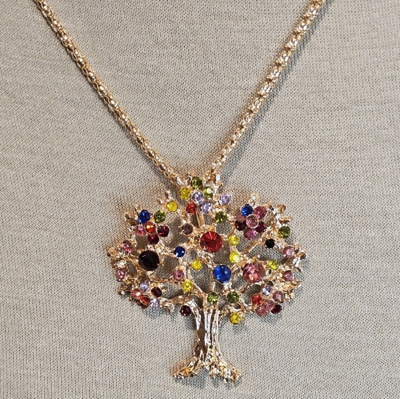 GEMSTONE FAMILY TREE STATEMENT NECKLACE - Picture 1 of 3